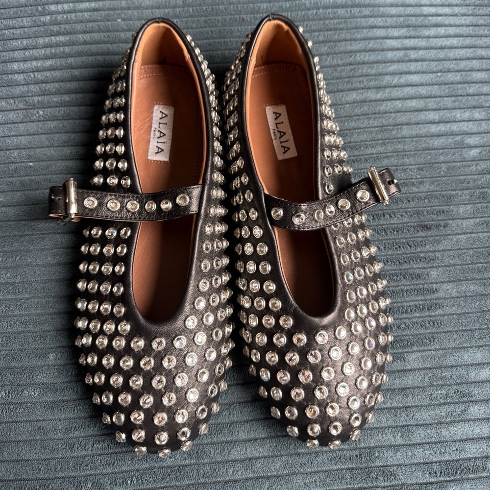 Alaïa Black Studded Mary Jane Flats
